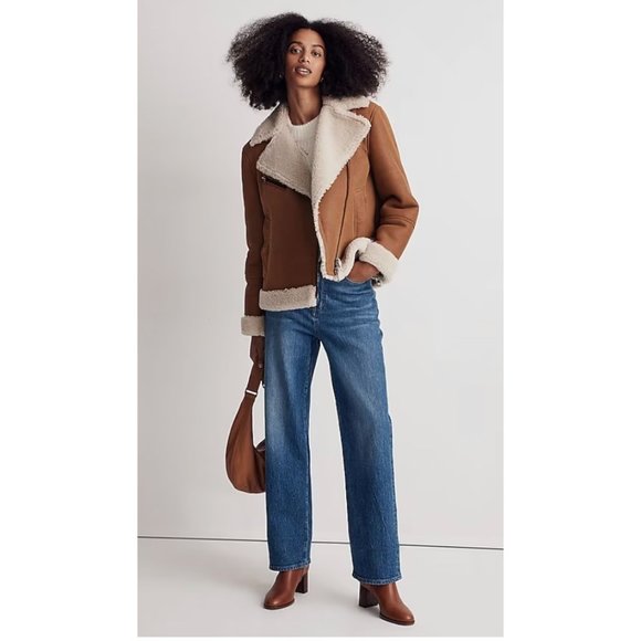 Madewell Womens Oversized Shearling Motorcycle Jacket Acorn Size XL EUC!! - Picture 2 of 10